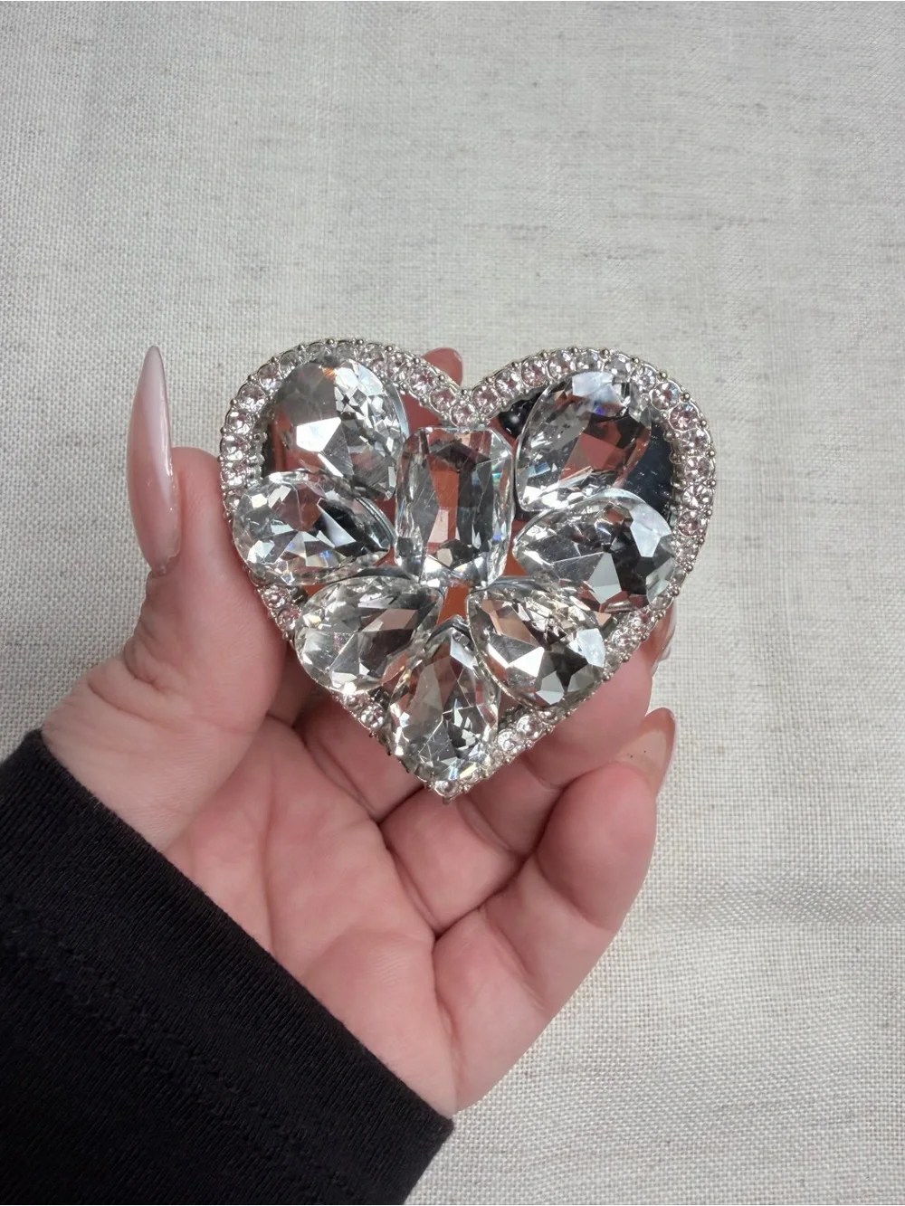Crystal Heart Phone Grip Ring - Silver Sparkle
